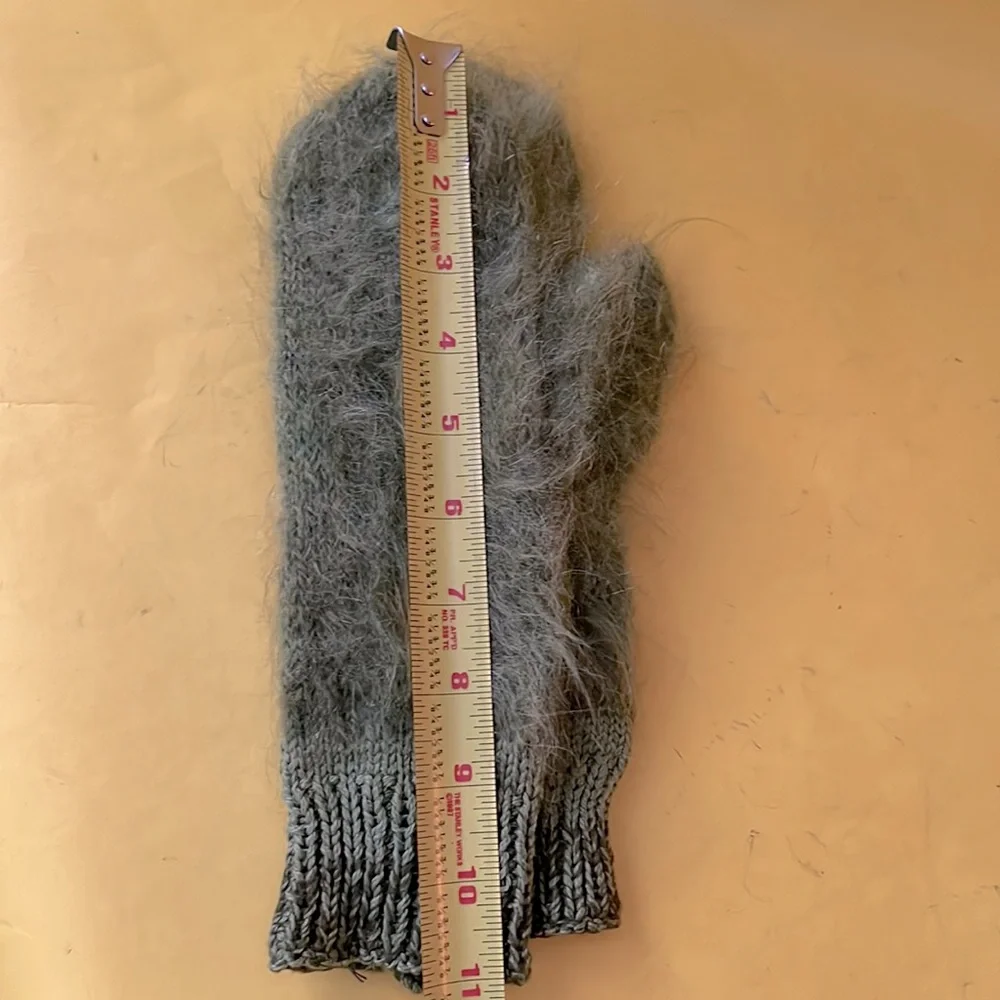 Light olive green hand knitted wool/mohair mittens